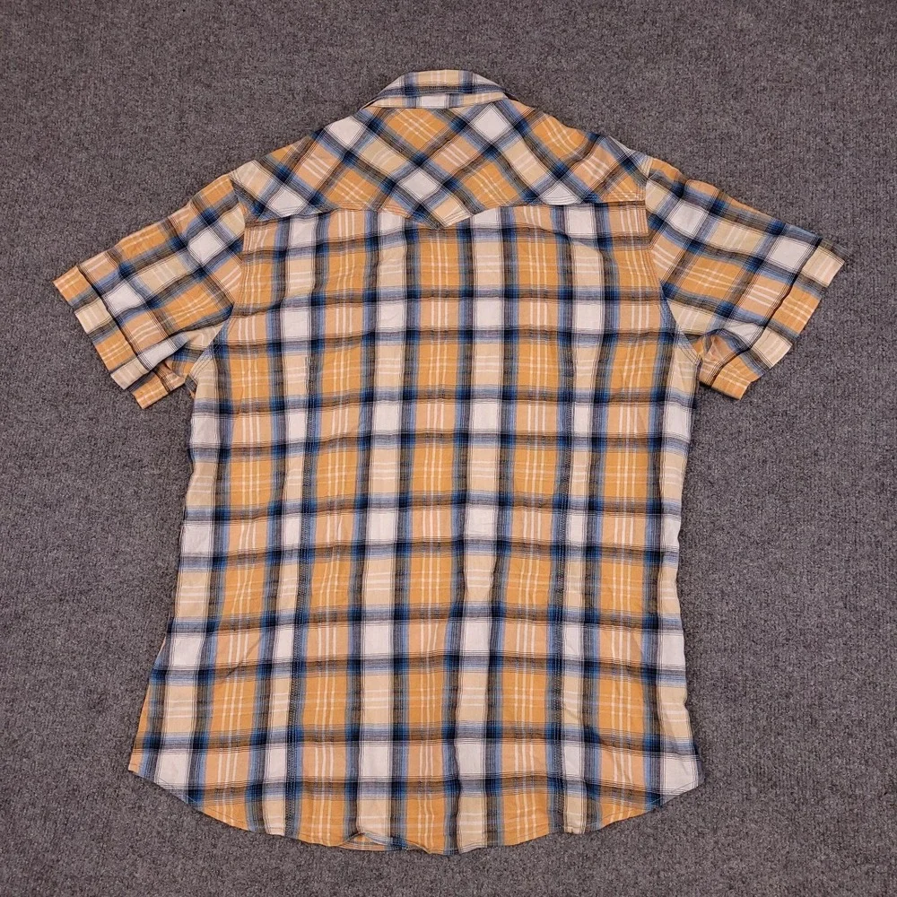 True Religion Men's Western Peal Snap Shirt Orange Blue Plaid XXL Cotton S/S